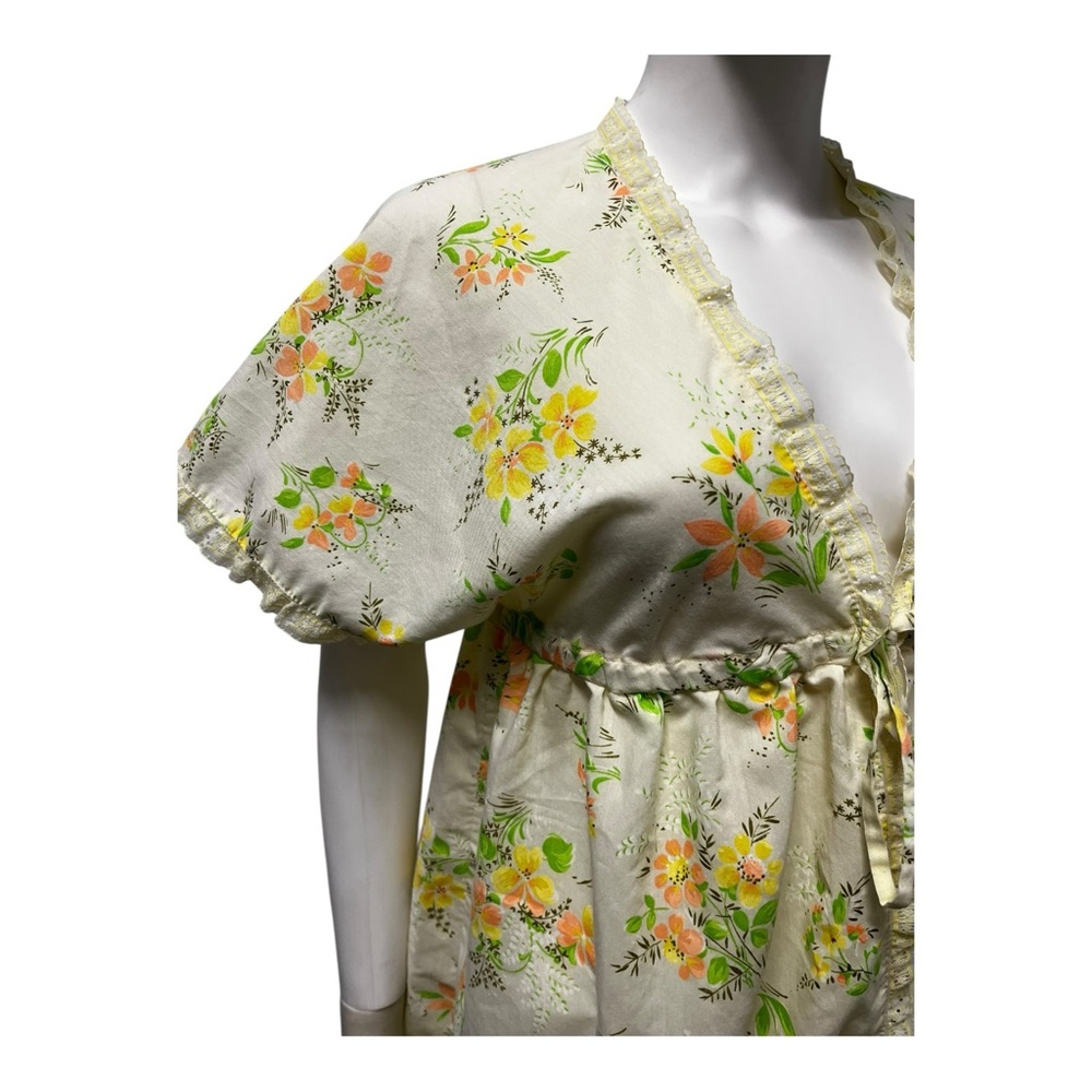 VTG 70s Yellow and Green Floral Women's Robe - Picture 8 of 9